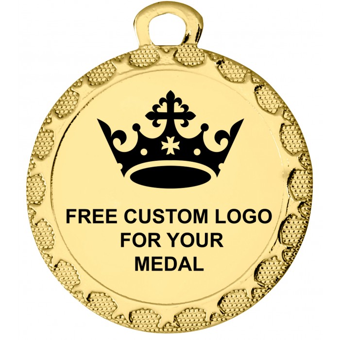 PACK OF 100 BULK BUY 32MM GOLD MEDALS, RIBBON AND CUSTOM LOGO **AMAZING VALUE**